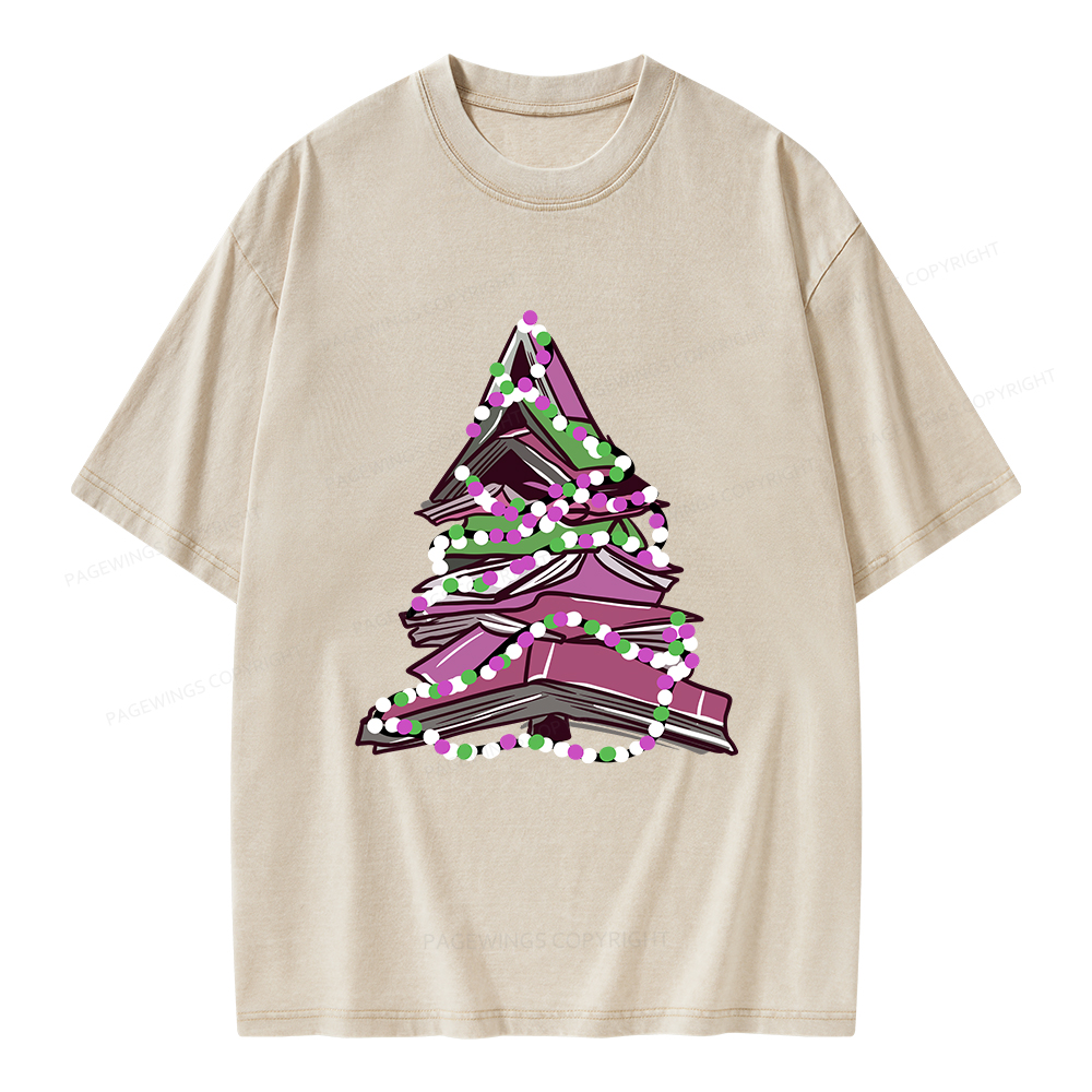 Pagewings Bookish Christmas Tree Unisex Washed T-shirt