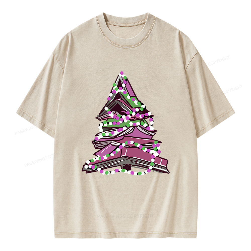 Pagewings Bookish Christmas Tree Unisex Washed T-shirt