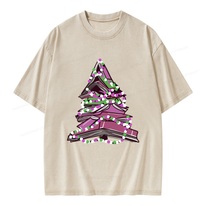 Pagewings Bookish Christmas Tree Unisex Washed T-shirt