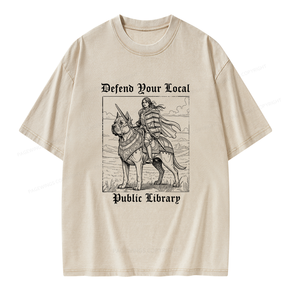Pagewings Defend Your Local Public Library Unisex Washed T-shirt