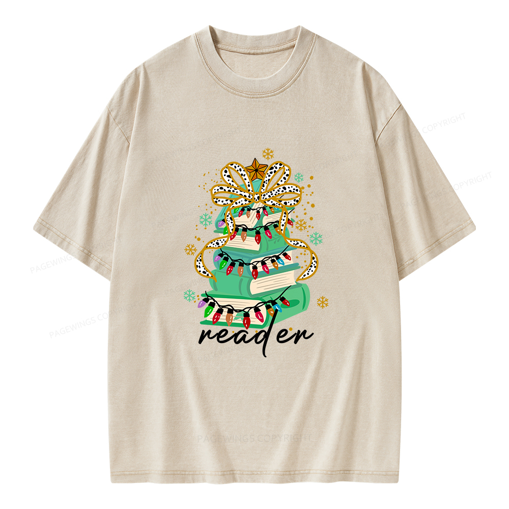 Pagewings Christmas Books Tree Unisex Washed T-shirt