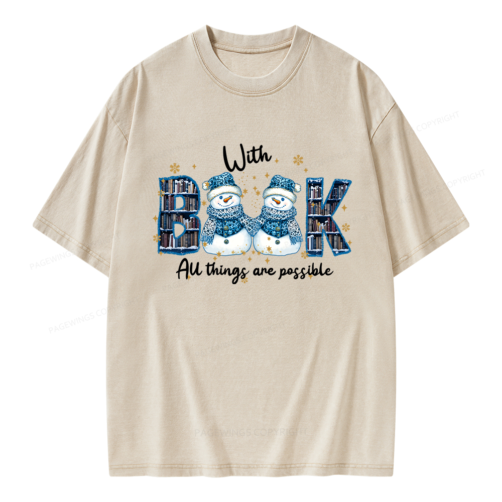 Pagewings With Book All Things Are Possible Unisex Washed T-shirt