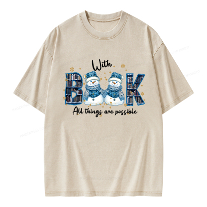 Pagewings With Book All Things Are Possible Unisex Washed T-shirt
