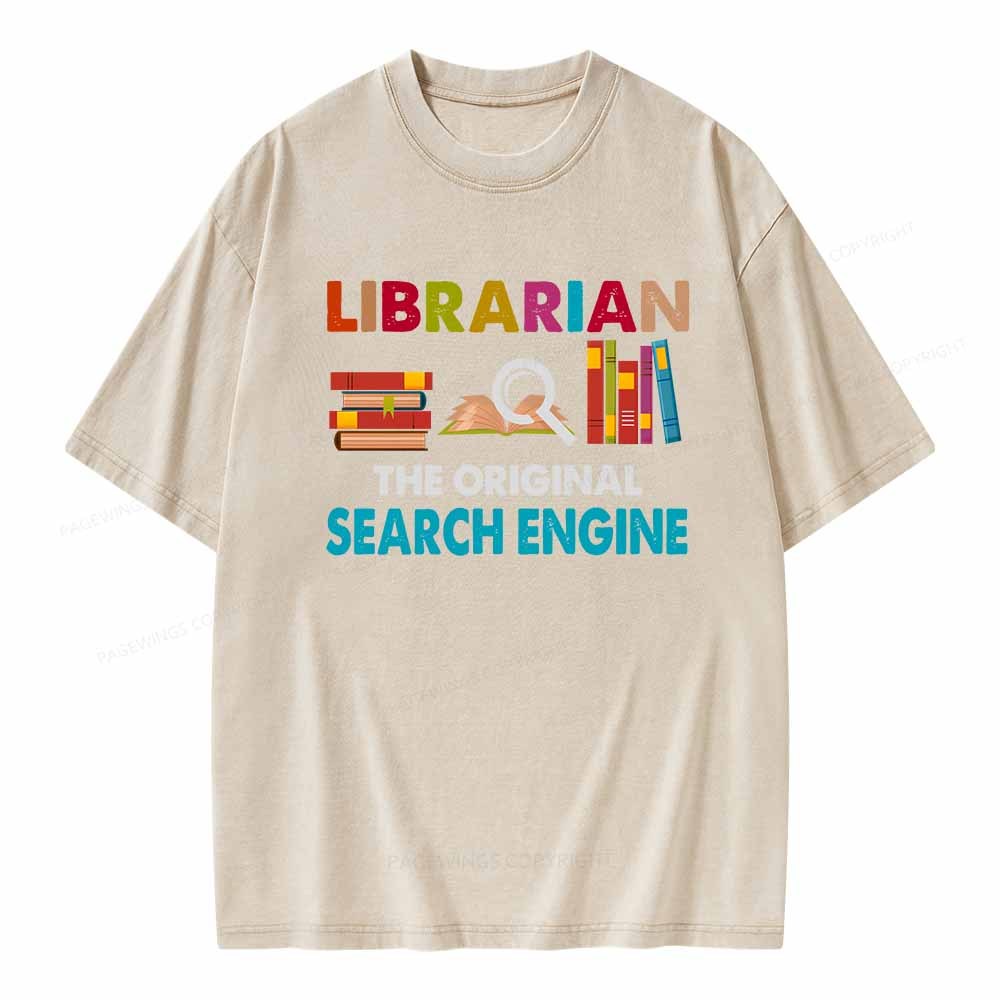 Pagewings Librarian Tees The Original Search Engine Book Unisex Washed T-shirt