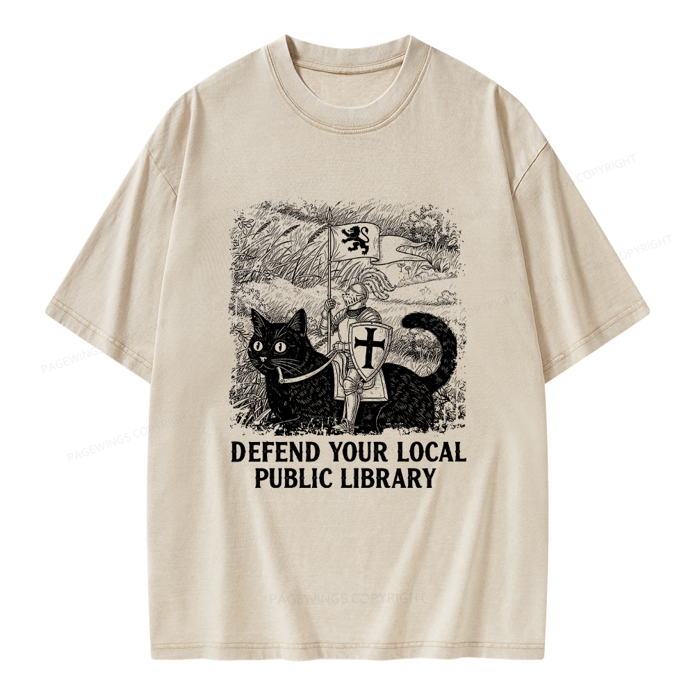 Pagewings Defend Your Local Public Library Unisex Washed T-shirt