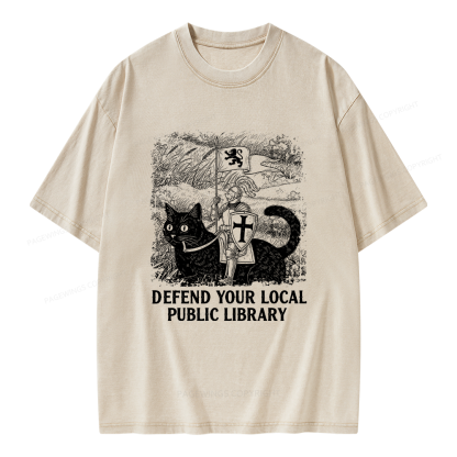 Pagewings Defend Your Local Public Library Unisex Washed T-shirt