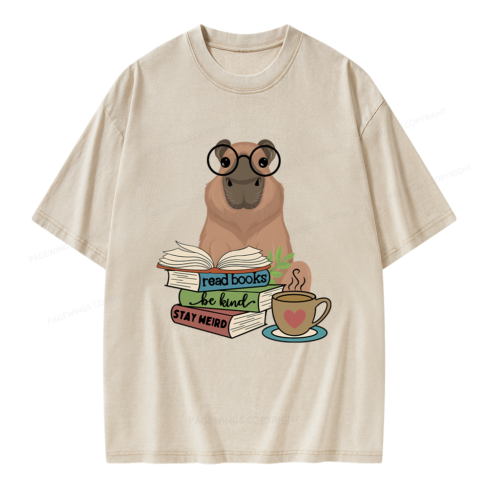 Pagewings Capybara Reading Unisex Washed T-shirt