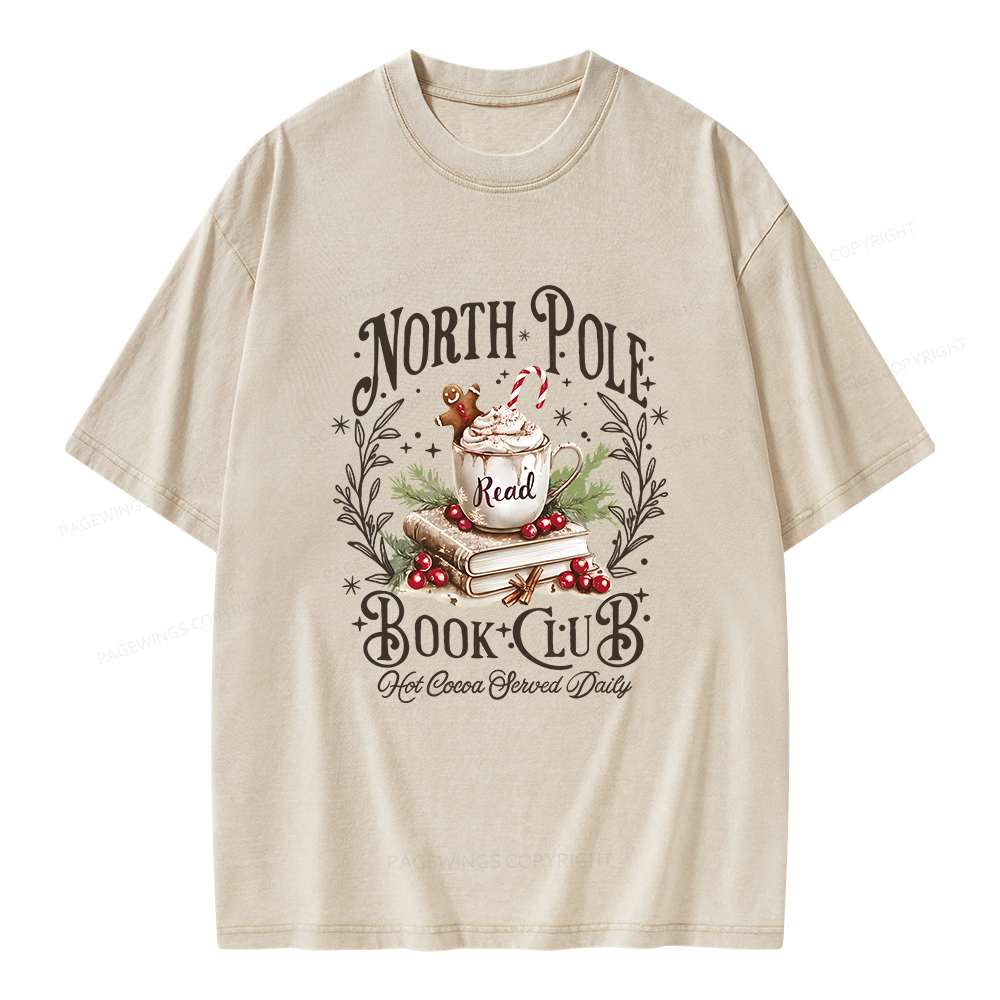 Pagewings Funny North Pole Book Club Unisex Washed T-shirt