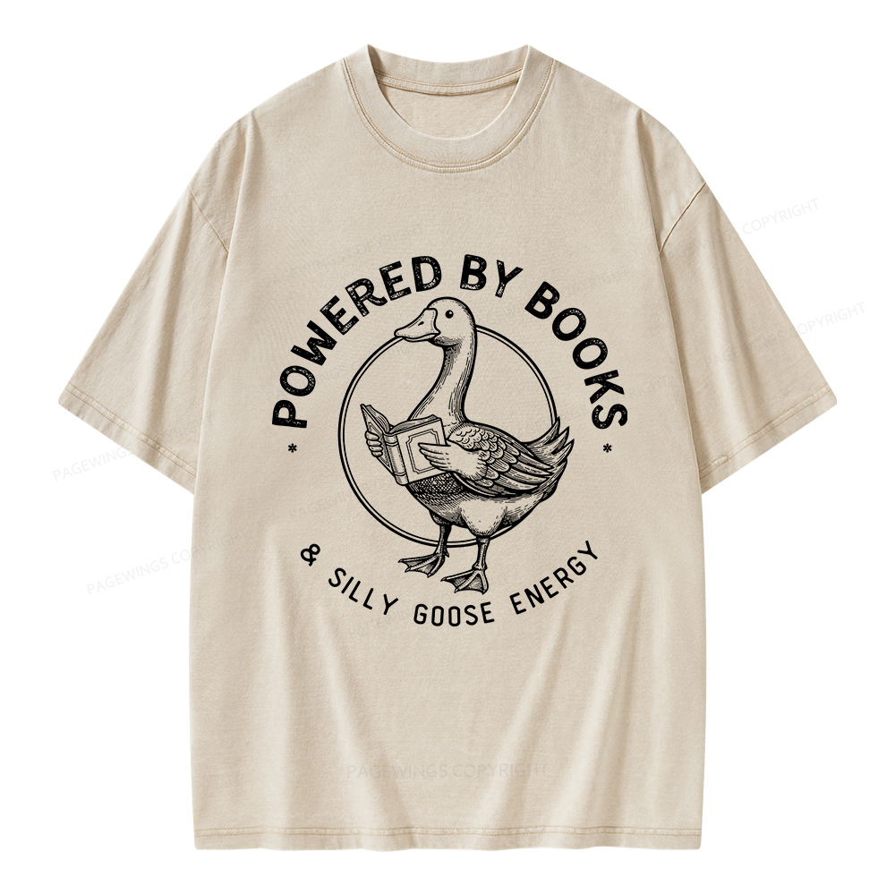Pagewings Powered By Books & Silly Goose Energy Unisex Washed T-shirt