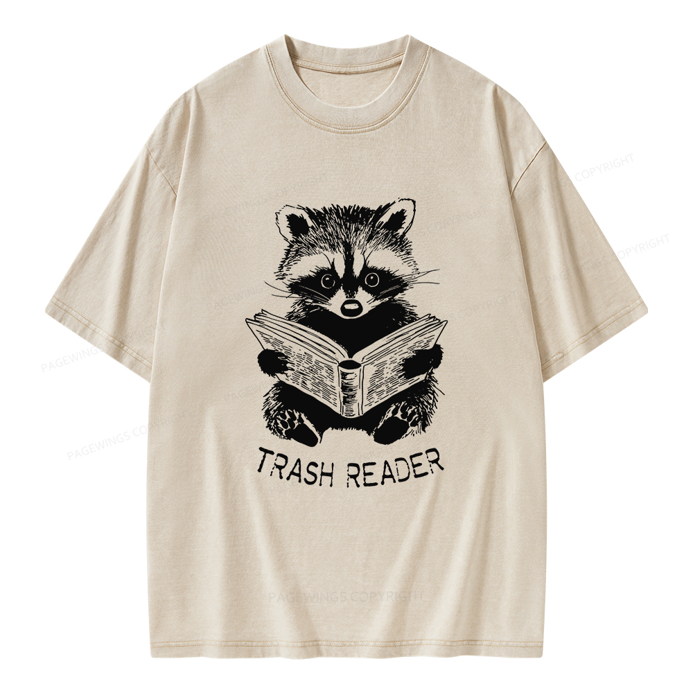Pagewings Raccoon Reading Trash Reader Unisex Washed T-shirt