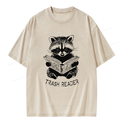 Pagewings Raccoon Reading Trash Reader Unisex Washed T-shirt