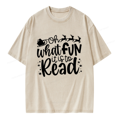 Pagewings Oh What Fun It Is To Read Unisex Washed T-shirt