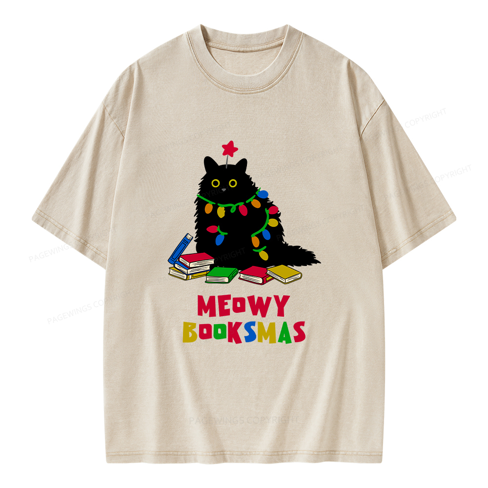 Pagewings Meowy Booksmas Unisex Washed T-shirt