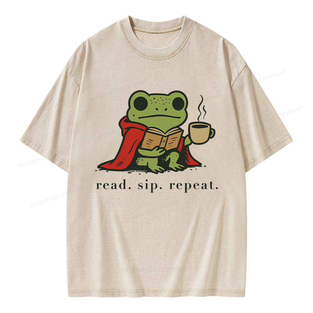 Pagewings Read Sip Repeat Unisex Washed T-shirt