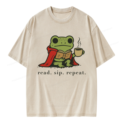 Pagewings Read Sip Repeat Unisex Washed T-shirt