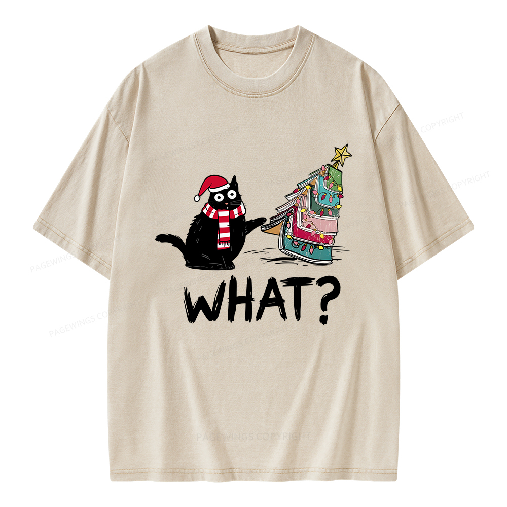 Pagewings Funny Cat Christmas Unisex Washed T-shirt