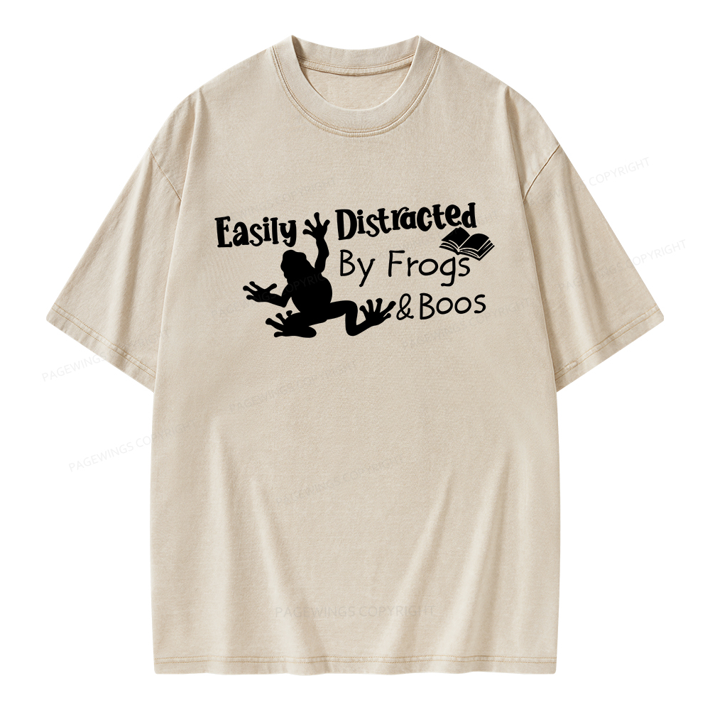 Pagewings Easily Distracted by Frogs& books Unisex Washed T-shirt
