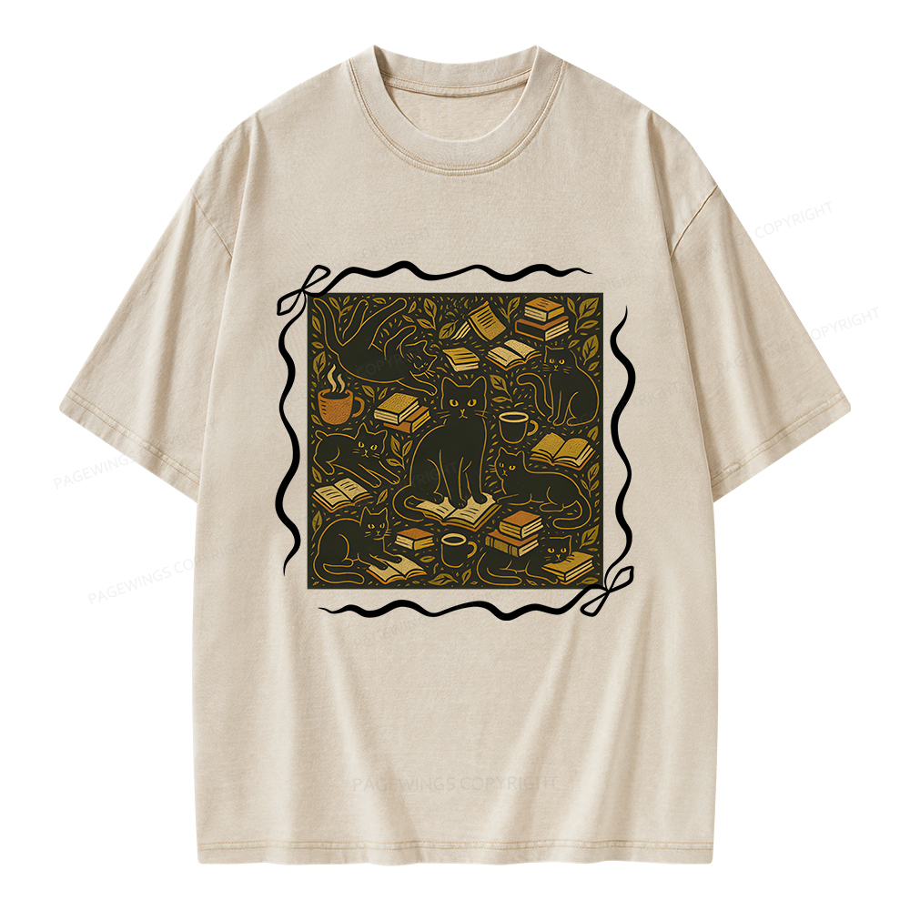 Pagewings Cats And Books Unisex Washed T-shirt
