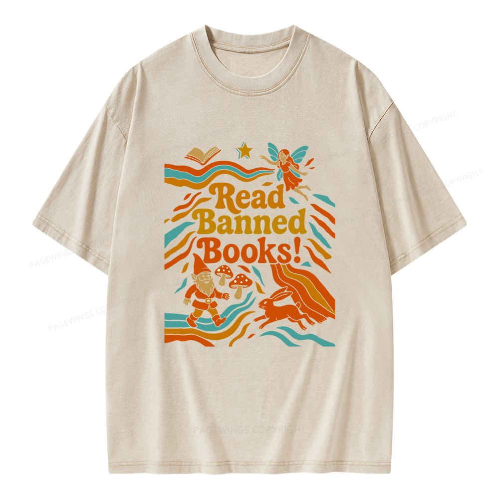 Pagewings Read Banned Books Fantasy Unisex Washed T-shirt