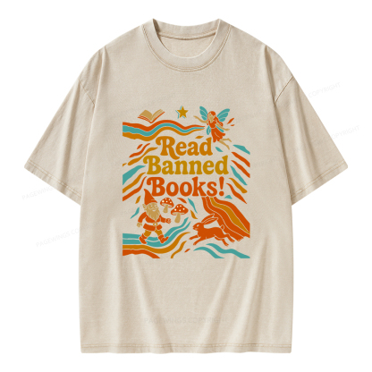 Pagewings Read Banned Books Fantasy Unisex Washed T-shirt
