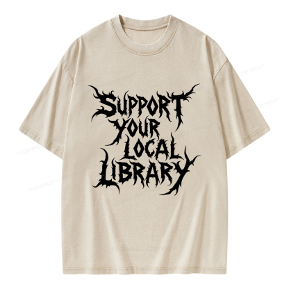 Pagewings Support Your Local Library Unisex Washed T-shirt
