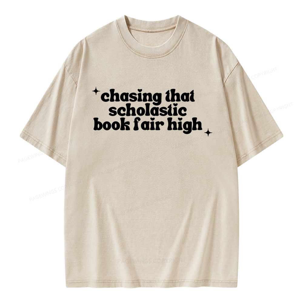 Pagewings Chasing That Scholastic Book Fair High Unisex Washed T-shirt