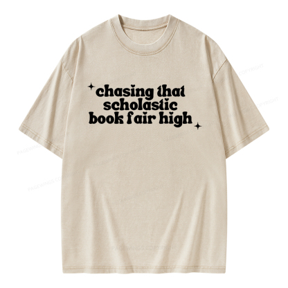 Pagewings Chasing That Scholastic Book Fair High Unisex Washed T-shirt