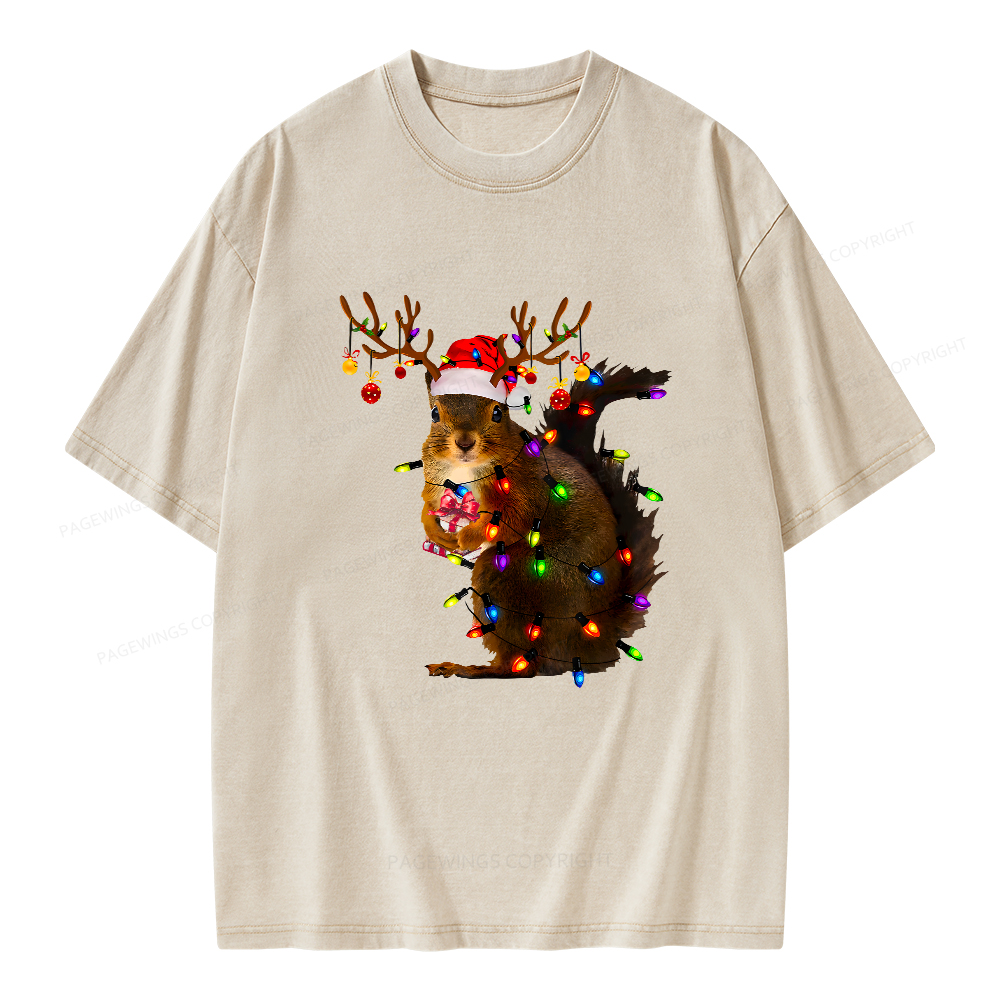 Pagewings Christmas Squirrel Lights Unisex Washed T-shirt