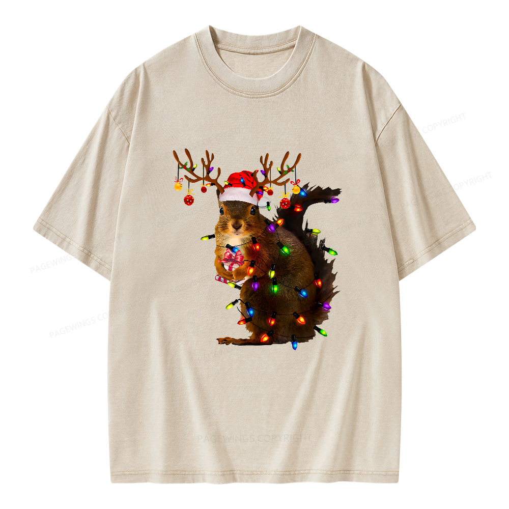 Pagewings Christmas Squirrel Lights Unisex Washed T-shirt