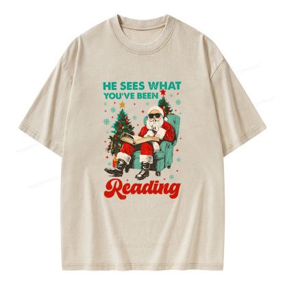 Pagewings Christmas Reading Unisex Washed T-shirt