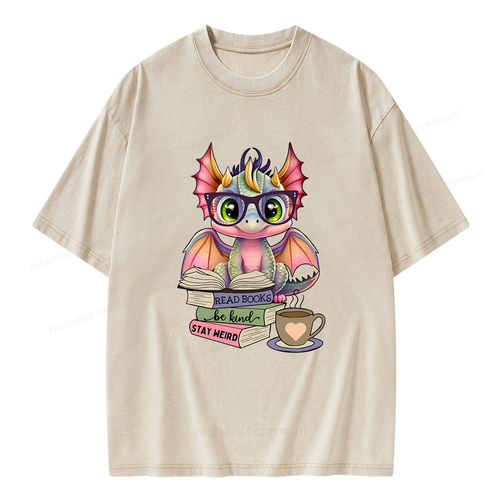Pagewings Cute Dragon Reading Unisex Washed T-shirt