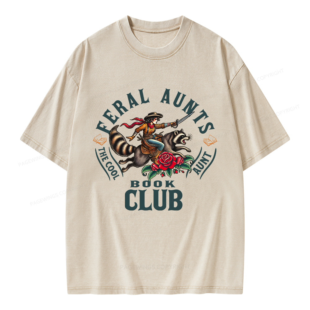Pagewings Feral Aunt Social Book Club Unisex Washed T-shirt