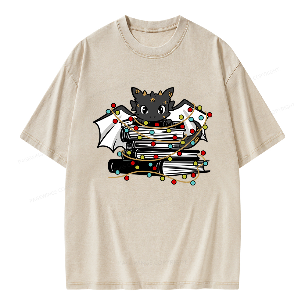 Pagewings Cute Book Dragon Holiday Unisex Washed T-shirt