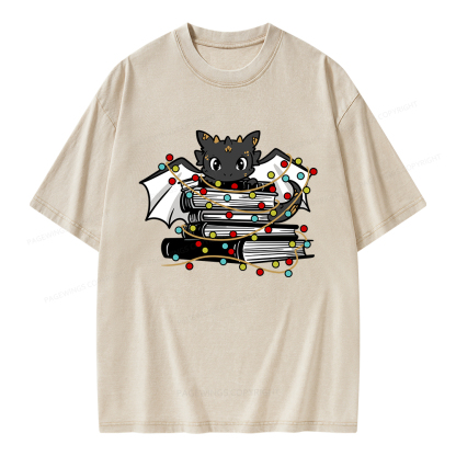 Pagewings Cute Book Dragon Holiday Unisex Washed T-shirt