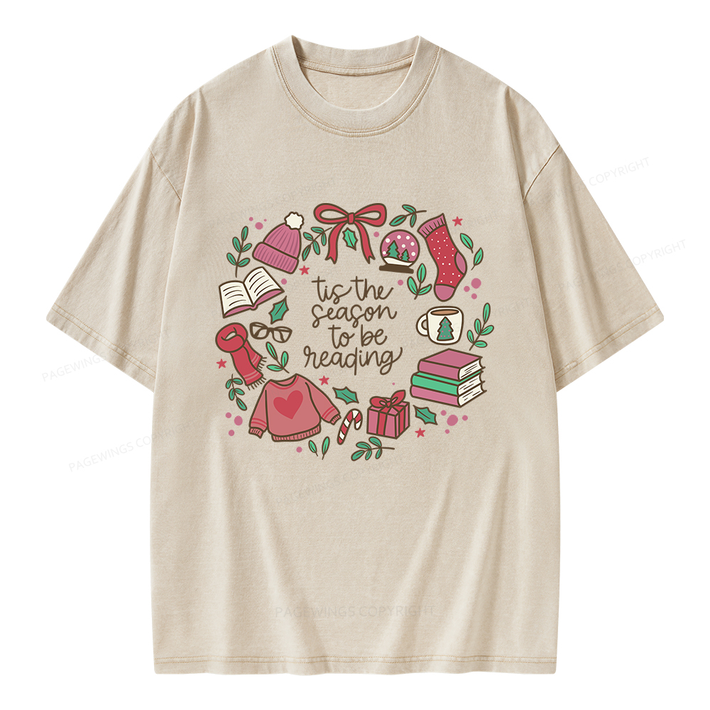 Pagewings Tis The Season To Be Reading Unisex Washed T-shirt