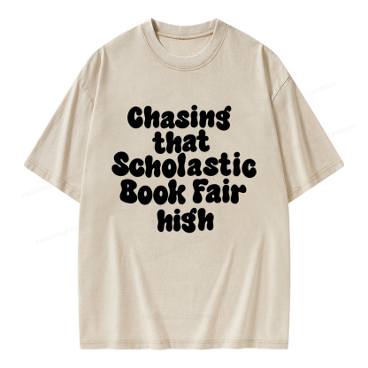 Pagewings Chasing That Scholastic Book Fair High Unisex Washed T-shirt