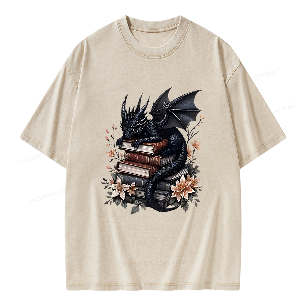 Pagewings Black Dragon Book Unisex Washed T-shirt