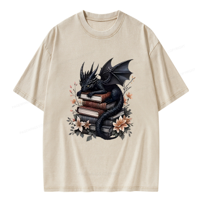 Pagewings Black Dragon Book Unisex Washed T-shirt