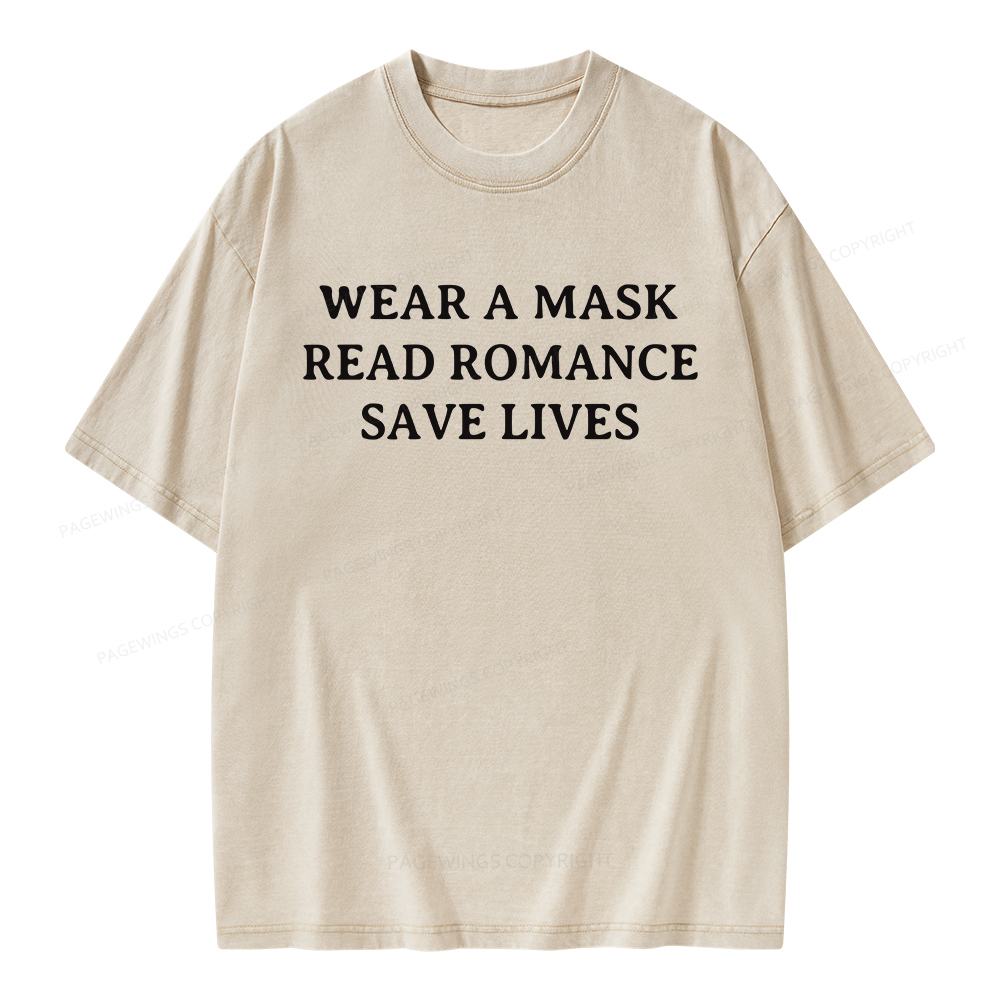 Pagewings Wear A Mask Read Romance Save Lives Unisex Washed T-shirt