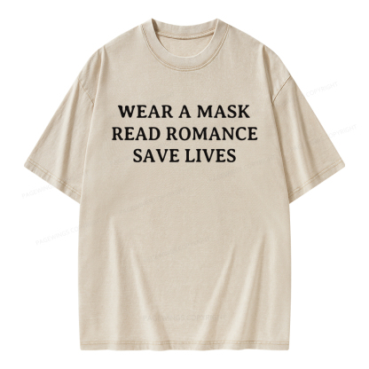 Pagewings Wear A Mask Read Romance Save Lives Unisex Washed T-shirt