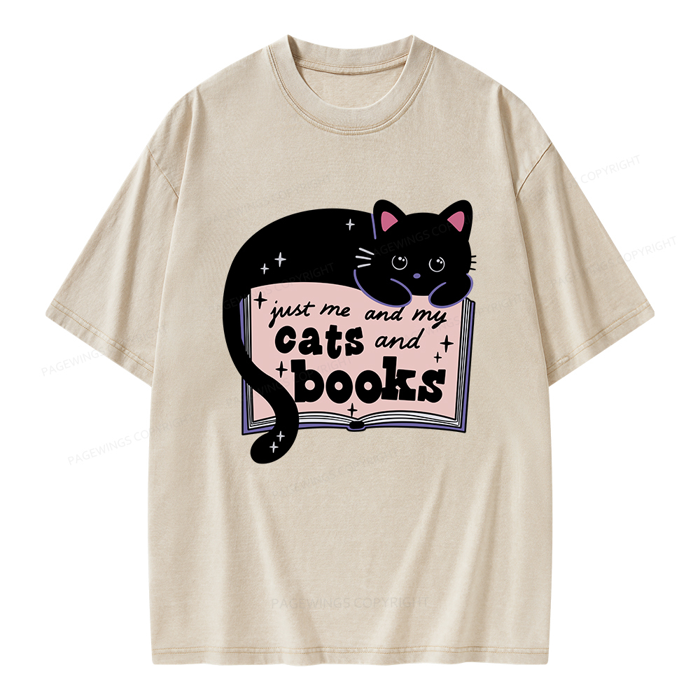 Pagewings Just me my Cats and Books Unisex Washed T-shirt