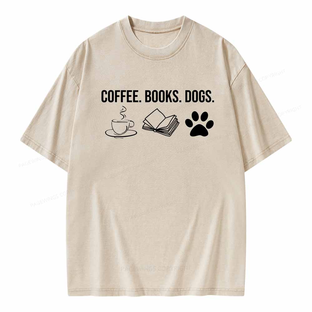 Pagewings Coffee Books and Dogs Unisex Washed T-shirt