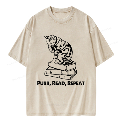 Pagewings Purr Read Repeat Unisex Washed T-shirt