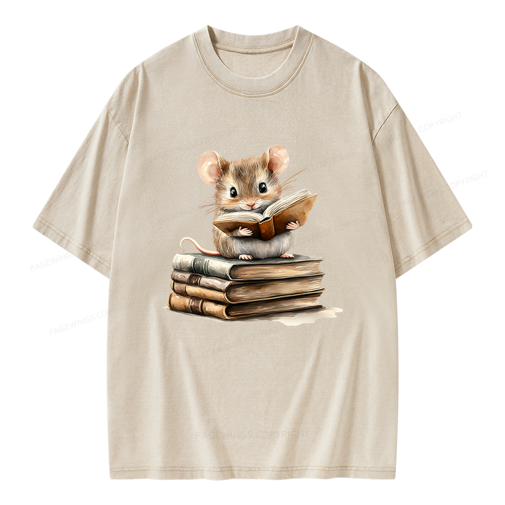 Pagewings Just A Mouse Who Loves Reading Unisex Washed T-shirt