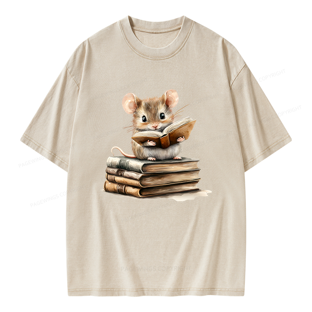 Pagewings Just A Mouse Who Loves Reading Unisex Washed T-shirt