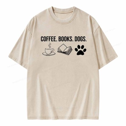 Pagewings Coffee Books and Dogs Unisex Washed T-shirt