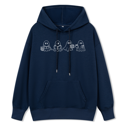 Pagewings Halloween Cute Ghost Reading Books Unisex Classic Hoodie