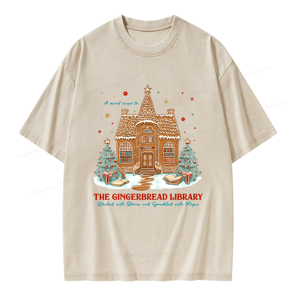 Pagewings Gingerbread Library Unisex Washed T-shirt
