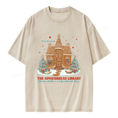 Pagewings Gingerbread Library Unisex Washed T-shirt