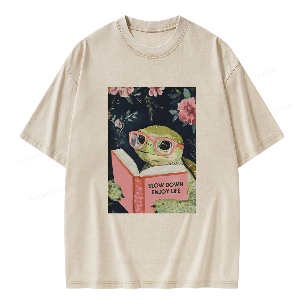 Pagewings Sea Turtle Slow Down Enjoy Life Unisex Washed T-shirt